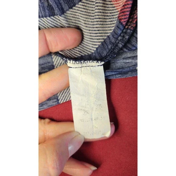 Yahata Women’s Plaid Tunic Dress Blue Red White Button Cuff V-Neck Size L - Picture 10 of 10